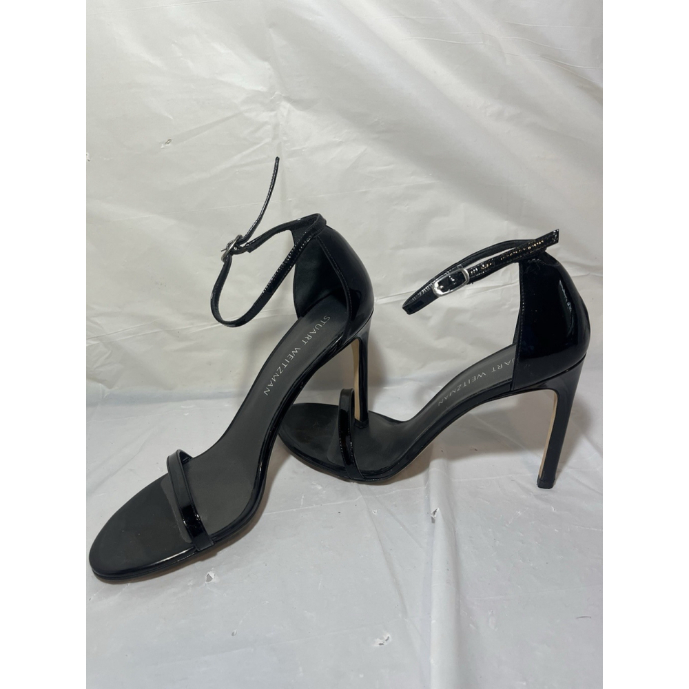 Stuart Weitzman Black Patent Leather Ankle Strap Heels